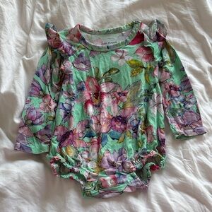 Posh Peanut Green Floral Long-Sleeve Baby Bodysuit